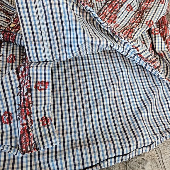 VINTAGE Wrangler Pearl Snap Western Rose Blue Long Sleeve Shirt Size XL Plaid - Picture 8 of 12